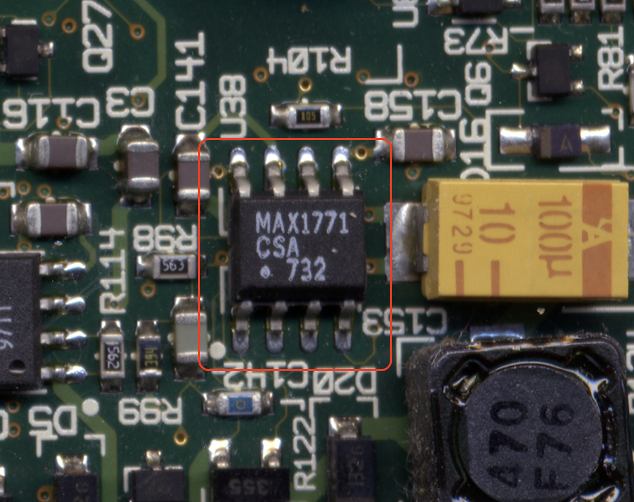 newton-2100-board-top-rom-removed-max1771 highlighted